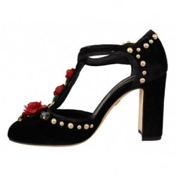 Scarpe Mary Jane nere con décolleté con cristalli e rose - EU35.5/US5