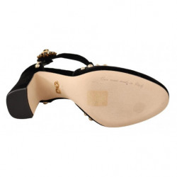 Scarpe Mary Jane nere con décolleté con cristalli e rose - EU35.5/US5