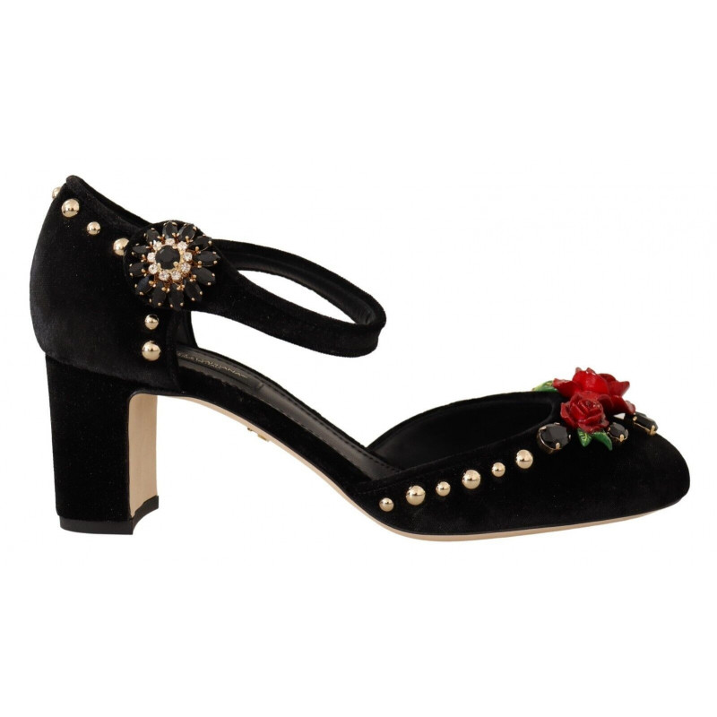 Scarpe décolleté cinturino alla caviglia rose velluto nero - EU38.5