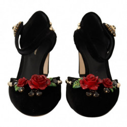 Scarpe décolleté cinturino alla caviglia rose velluto nero - EU38.5