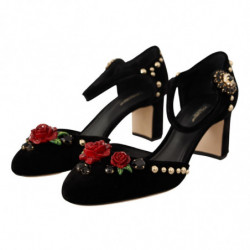 Scarpe décolleté cinturino alla caviglia rose velluto nero - EU38.5
