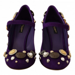 Scarpe Mary Jane décolleté pelle scamosciata viola decorata - EU39/