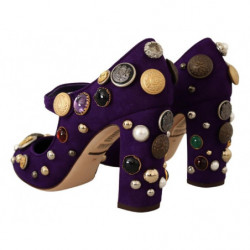 Scarpe Mary Jane décolleté pelle scamosciata viola decorata - EU39/