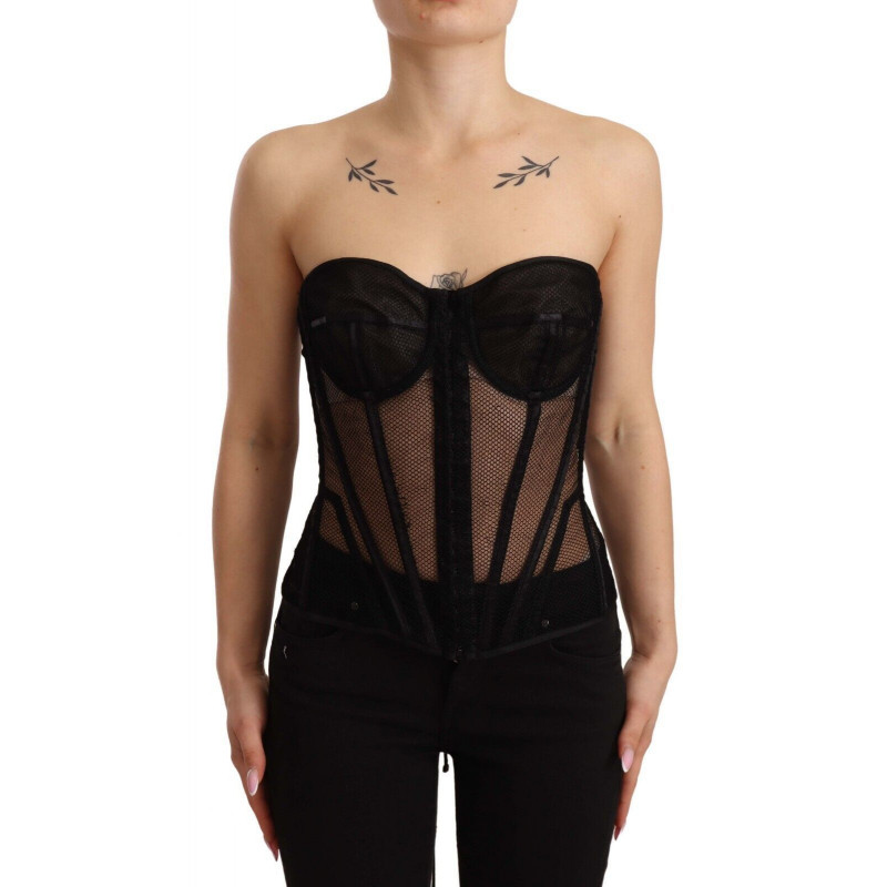 Top senza spalline con corsetto bustier in viscosa nera - IT40-S