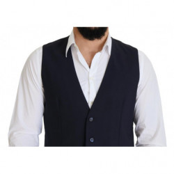 Gilet formale con gilet elasticizzato in lana blu scuro - IT50 - L