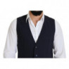 Gilet formale con gilet elasticizzato in lana blu scuro - IT50 - L