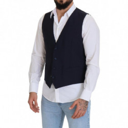 Gilet formale con gilet elasticizzato in lana blu scuro - IT50 - L
