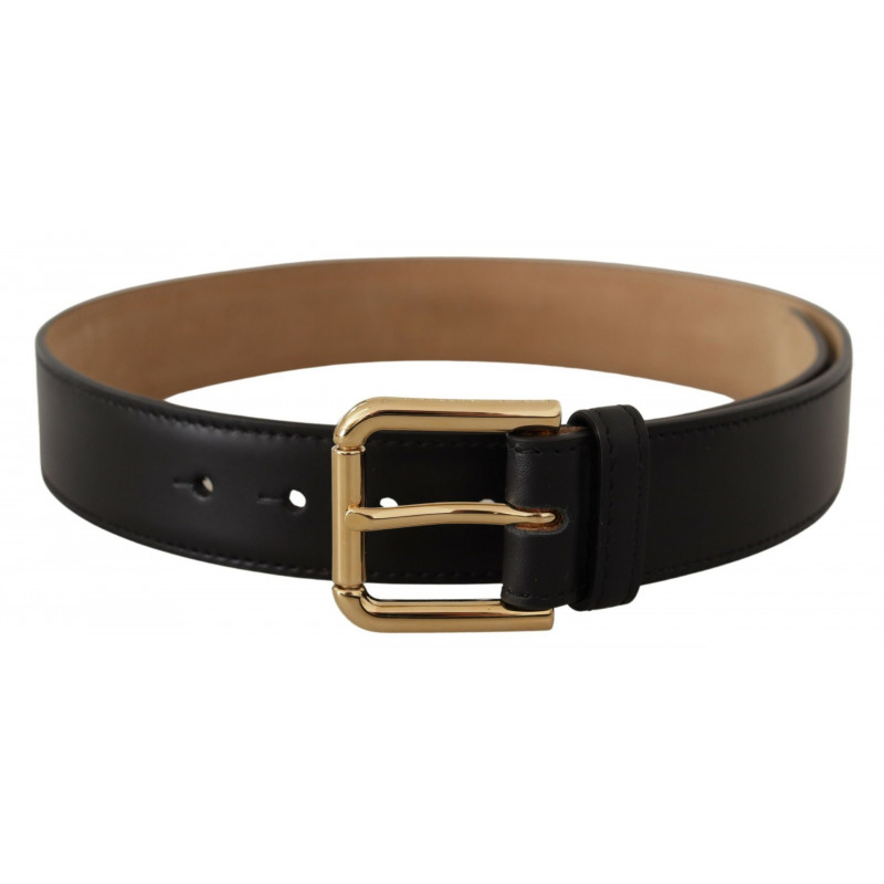 Cintura fibbia vita dorata classica pelle solida nera - 60 CM / 24