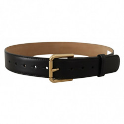 Cintura fibbia vita dorata classica pelle solida nera - 60 CM / 24