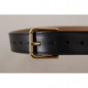 Cintura fibbia vita dorata classica pelle solida nera - 60 CM / 24