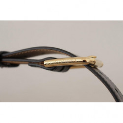 Cintura fibbia vita dorata classica pelle solida nera - 60 CM / 24