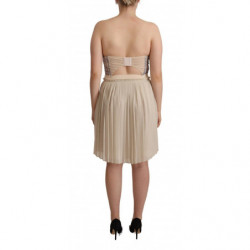 Abito bustier senza spalline a pieghe a quadretti beige - IT40-S