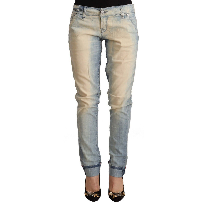 Jeans skinny in denim a vita bassa in cotone lavato azzurro - IT42-M