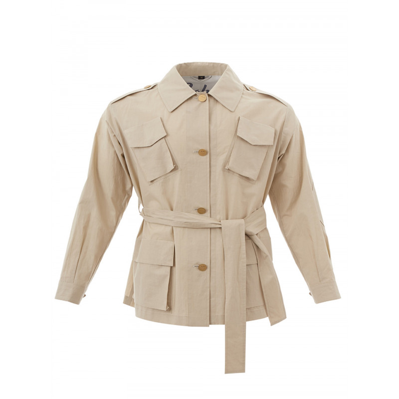 Giacca sahariana con cintura in cotone beige - IT44 - S