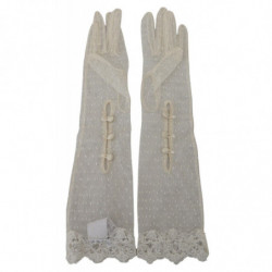Guanti in cotone con guanto al gomito in pizzo bianco - 8-M