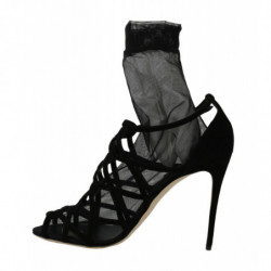 Scarpe sandalo con stivaletti in tulle scamosciato nero - EU41/US10.5