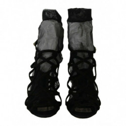 Scarpe sandalo con stivaletti in tulle scamosciato nero - EU41/US10.5