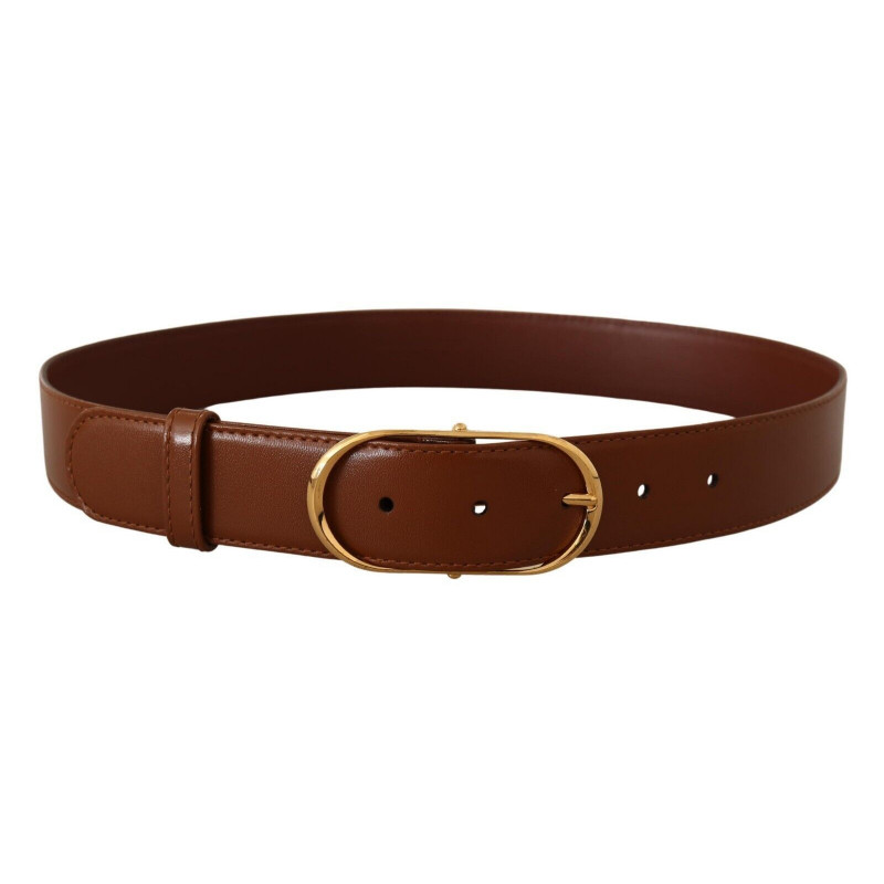 Cintura fibbia ovale metallo dorato pelle marrone - 75 CM / 30 INCHES