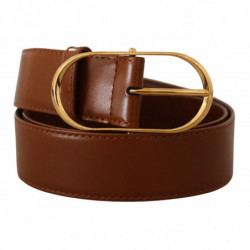 Cintura fibbia ovale metallo dorato pelle marrone - 75 CM / 30 INCHES