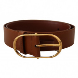 Cintura fibbia ovale metallo dorato pelle marrone - 75 CM / 30 INCHES