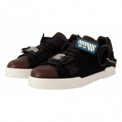 Sneakers in shearling nero in pelle marrone - EU42/US9