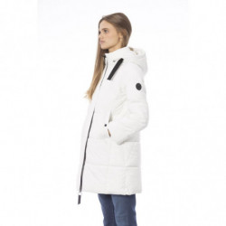 Elegante piumino lungo bianco con dettaglio monogramma - L