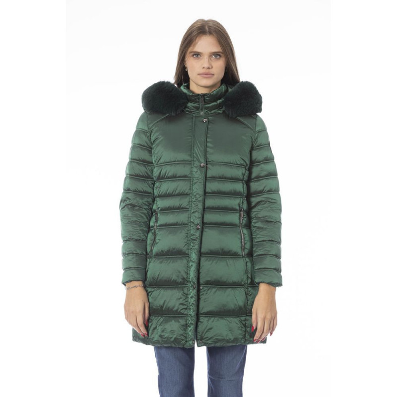 Elegante Piumino Lungo Verde con Chiusura Frontale con Zip - S