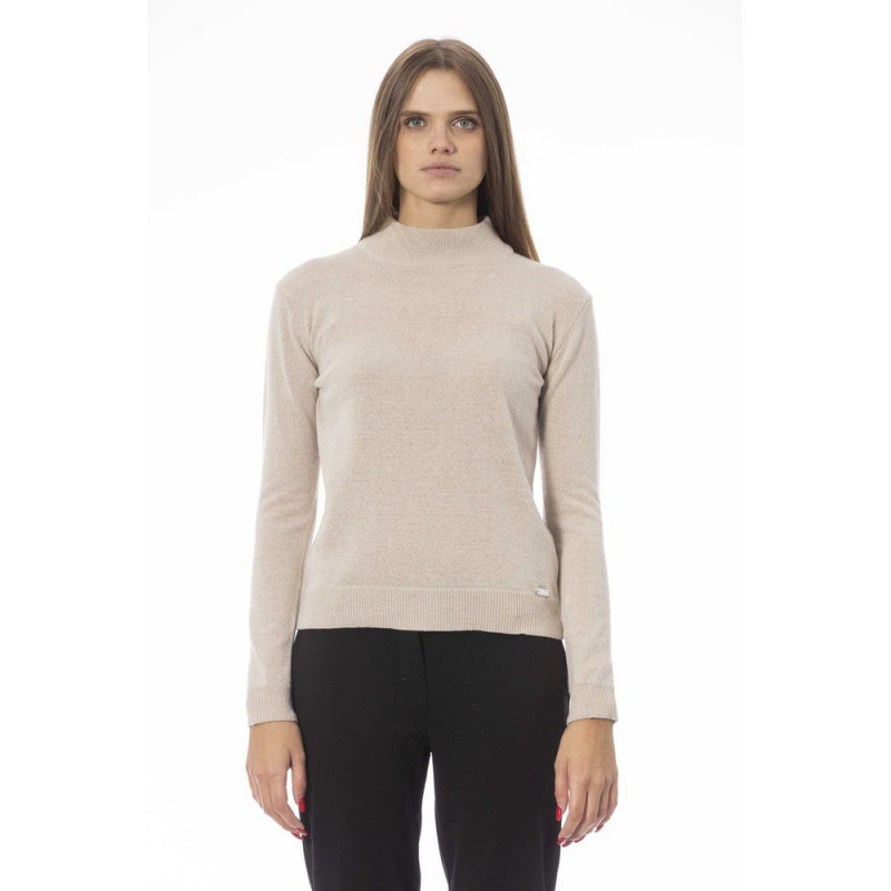 Elegante maglione dolcevita beige in misto cashmere - L