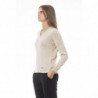 Elegante maglione beige con scollo a V e dettaglio monogramma - S