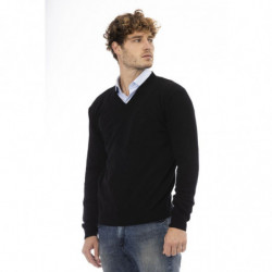 Elegante maglione in lana con scollo a V nel classico nero - M