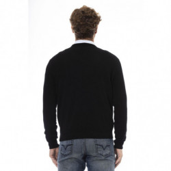 Elegante maglione in lana con scollo a V nel classico nero - M