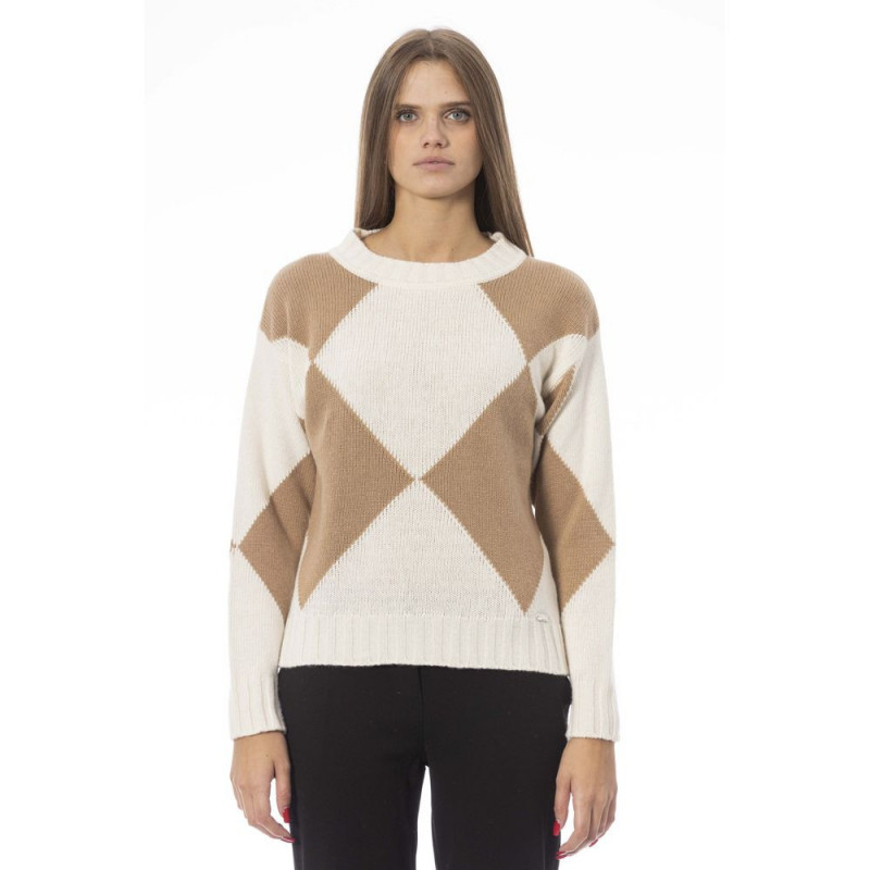 Elegante maglione beige con scollo a barca - M