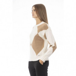 Elegante maglione beige con scollo a barca - M