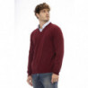 Maglione elegante con scollo a V in lana bordeaux - XL