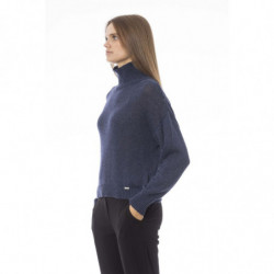 Elegante maglione blu con collo a vulcano - S