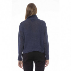 Elegante maglione blu con collo a vulcano - S