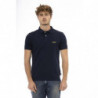 Polo elegante in cotone blu ricamato - 4XL