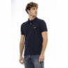 Polo elegante in cotone blu ricamato - 4XL