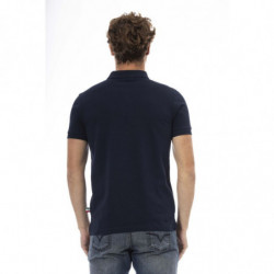 Polo elegante in cotone blu ricamato - 4XL