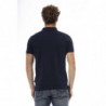 Polo elegante in cotone blu ricamato - 4XL