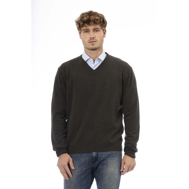 Elegante maglione da uomo in lana verde con scollo a V - M