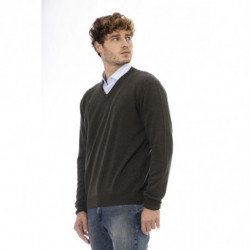 Elegante maglione da uomo in lana verde con scollo a V - L