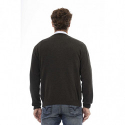 Elegante maglione da uomo in lana verde con scollo a V - L