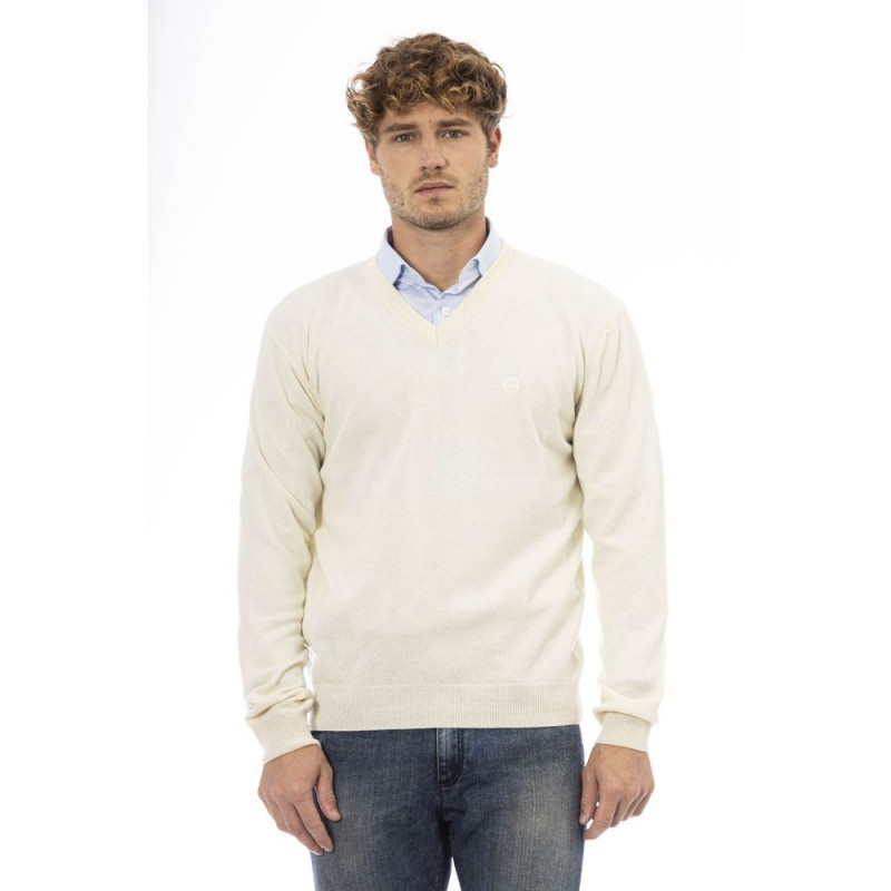 Maglione in lana con scollo a V senza tempo in bianco elegante - L