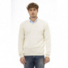 Maglione in lana con scollo a V senza tempo in bianco elegante - L