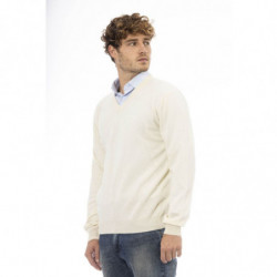 Maglione in lana con scollo a V senza tempo in bianco elegante - L