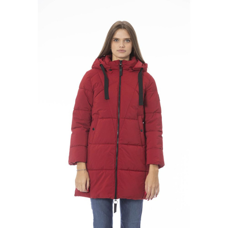 Elegante piumino lungo rosso da donna - L