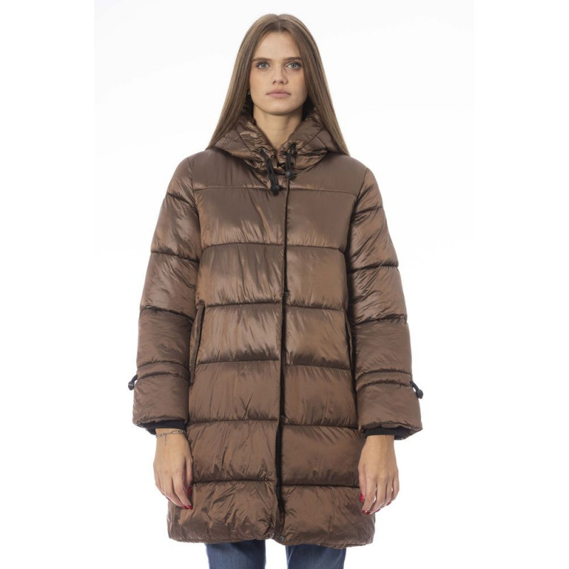 Elegante piumino lungo marrone da donna - L