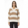 Elegante maglione beige con scollo a V - L