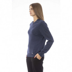 Elegante maglione blu con scollo a V e dettaglio a coste - L